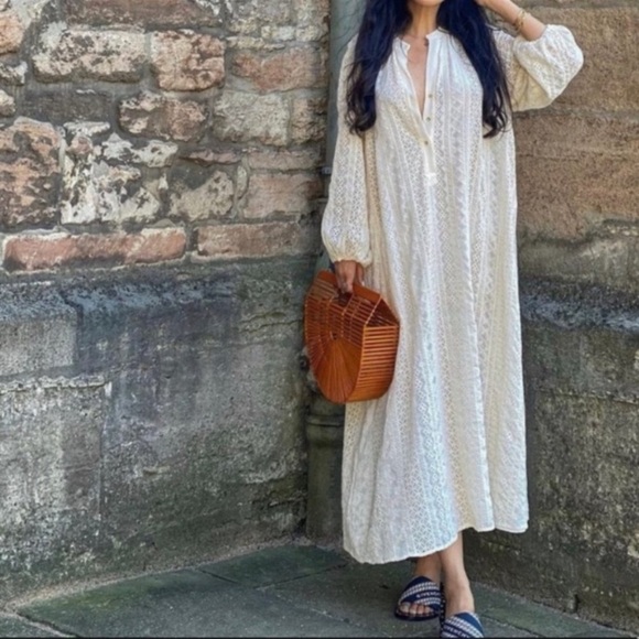 ZARA OPENWORK EMBROIDERY DRESS CREAM - Picture 3 of 14